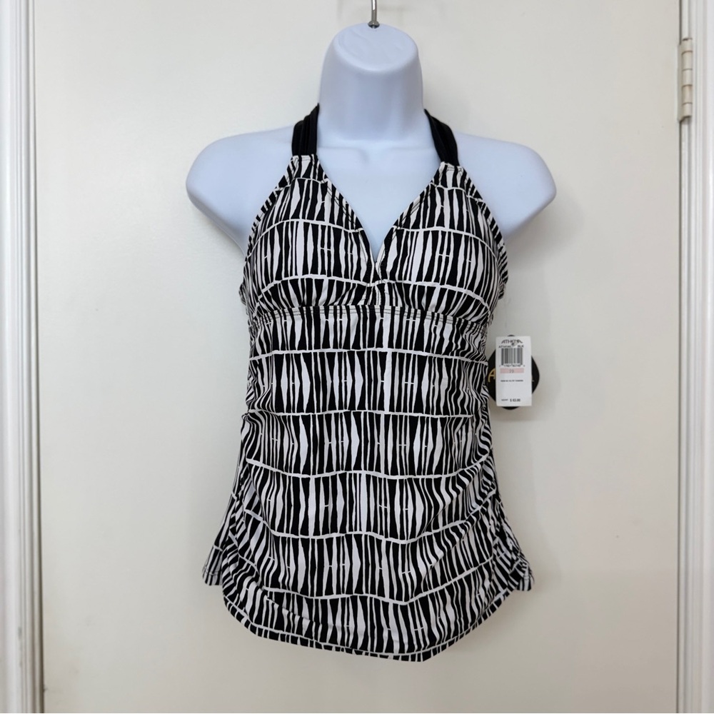 Athena women's black and white patterned halter tankini swim top Size 10